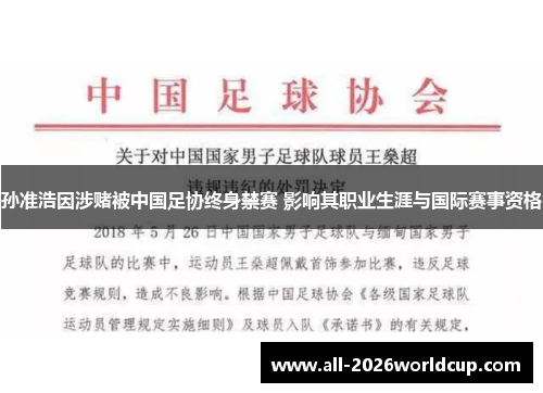 孙准浩因涉赌被中国足协终身禁赛 影响其职业生涯与国际赛事资格
